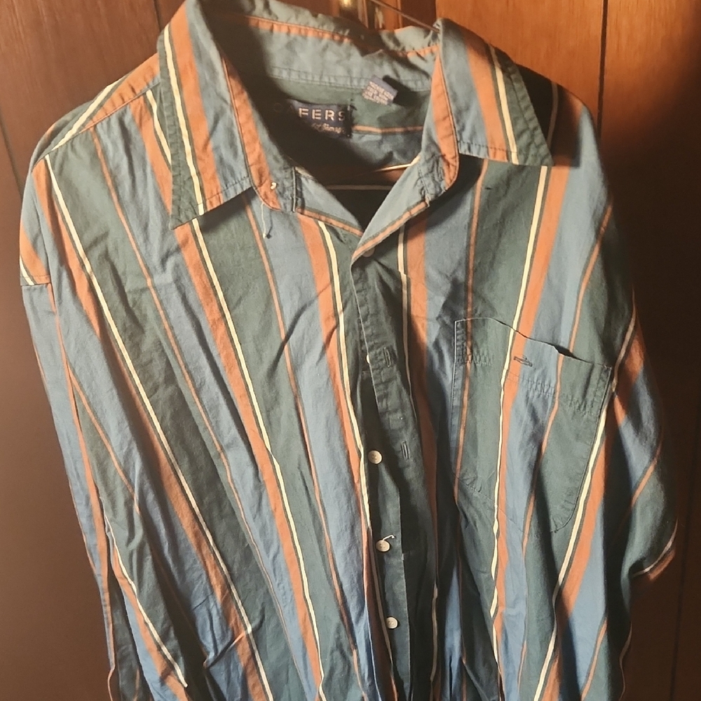 Men's Striped Button Up Shirt Loafers Reed St James - Blue, Orange, Green XL